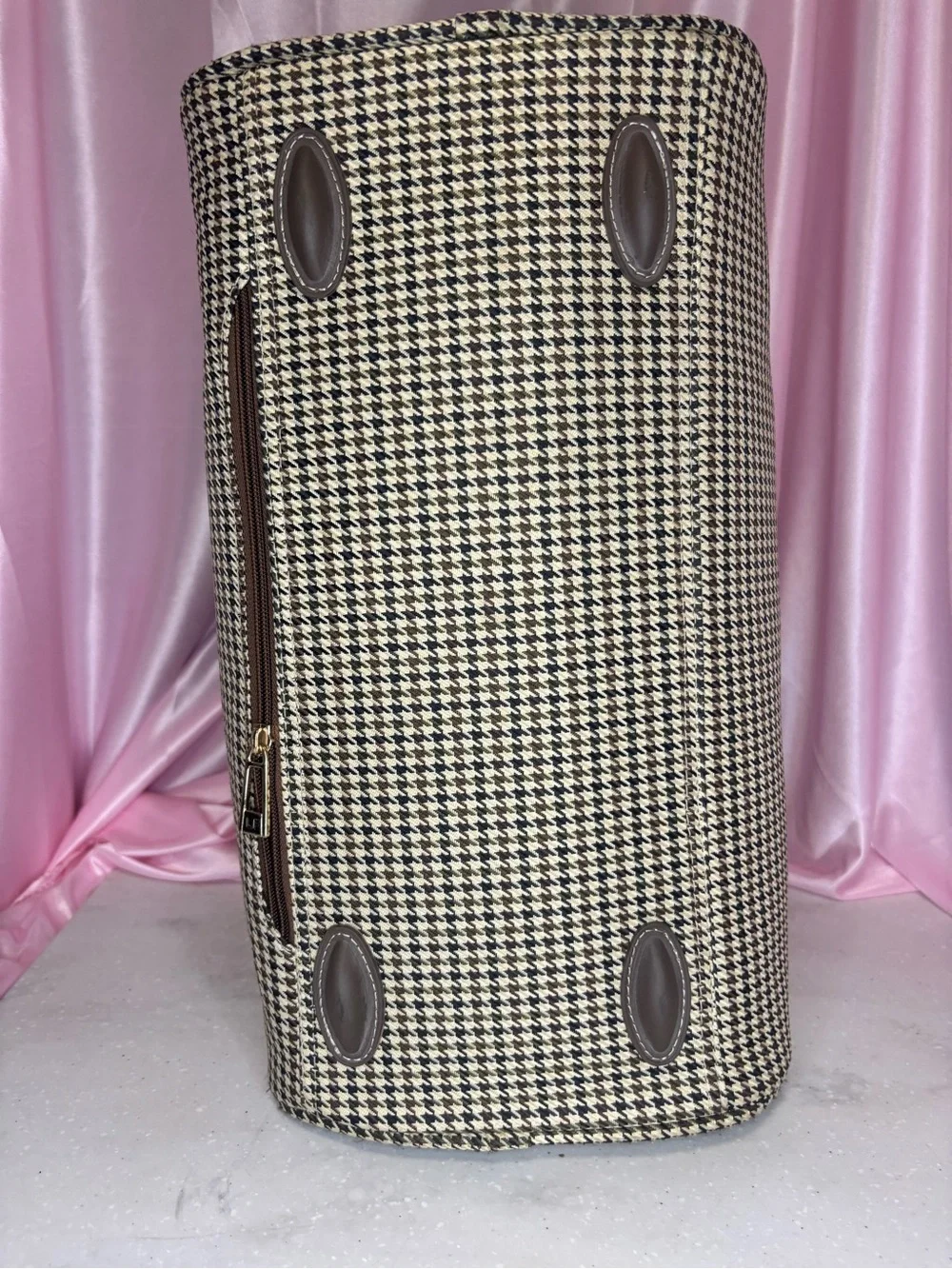 London Fog Brown Houndstooth Top-Handle Satchel